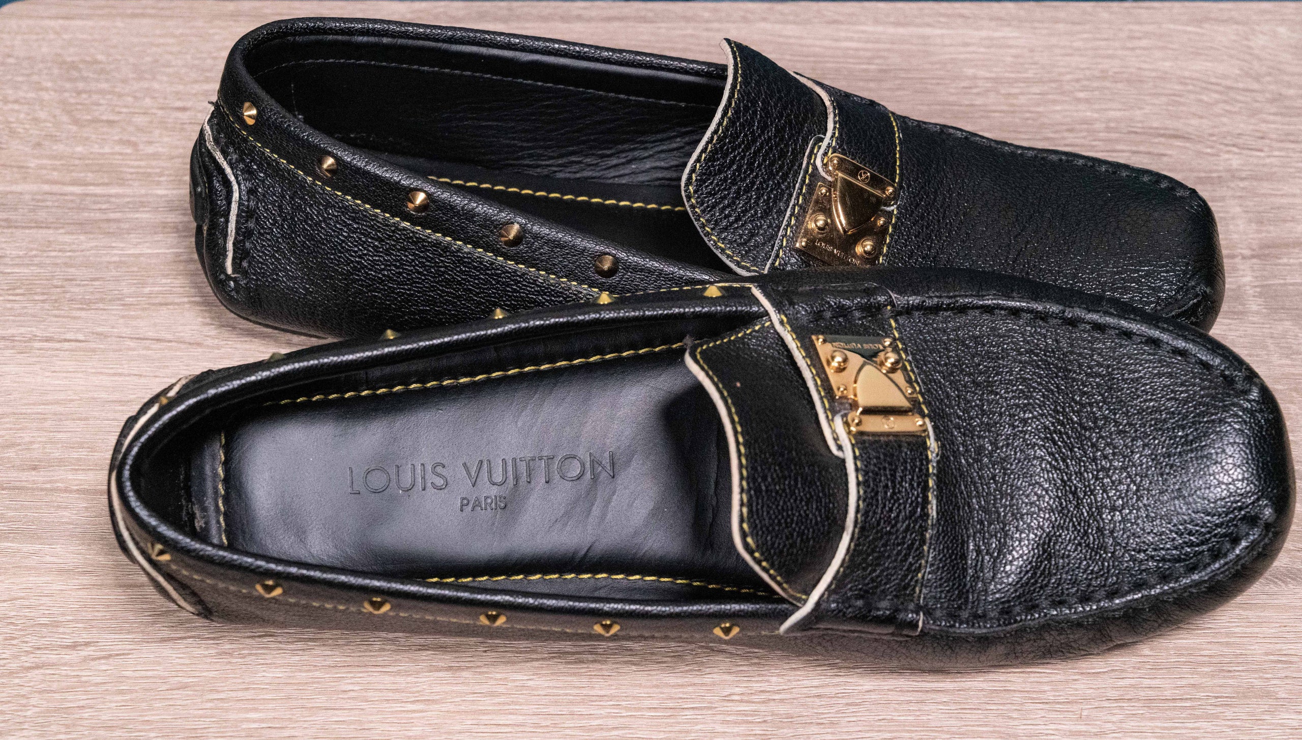 Branded Shoes for Women, Loafer Shoes, Louis Vuitton Gold Studded Suhali Black  Loafers, ReAdore Shop